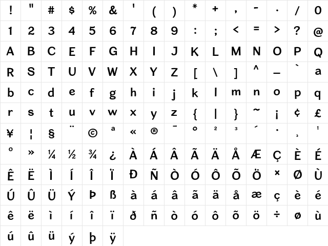 Cardigan SemiBold  glyph index