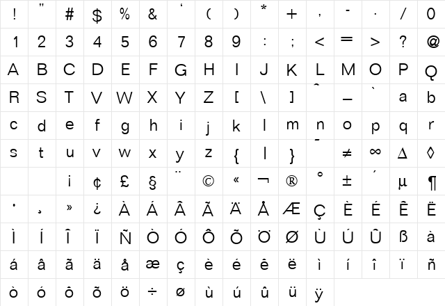 FocusLight Regular  glyph index