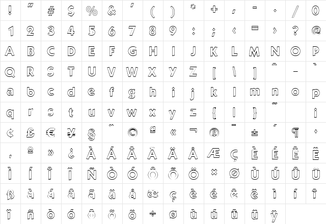 VictorBeckerOutline Bold  glyph index