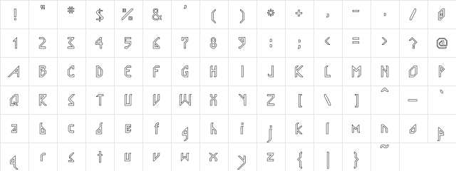 Nordic Hollow Regular  glyph index