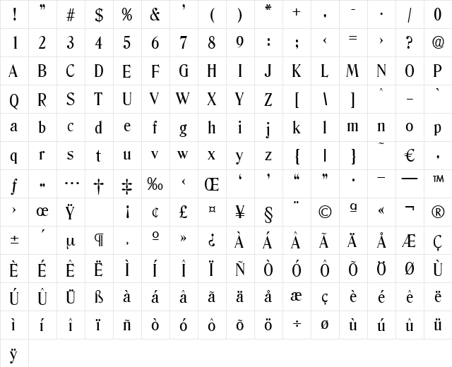 Denver-Medium Regular  glyph index