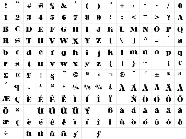 Domino Regular  glyph index