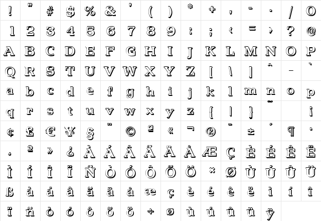 MartinBeckerShadow-Medium Regular  glyph index