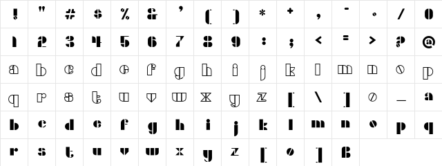 Densmore Regular  glyph index