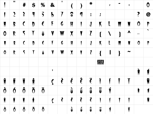 WolfgangCaps Bold  glyph index