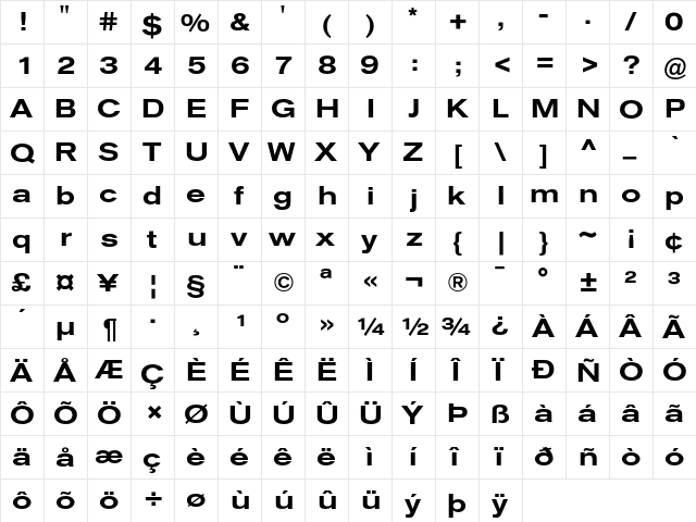 Akzidenz-Grotesk BQ Medium Extended  glyph index