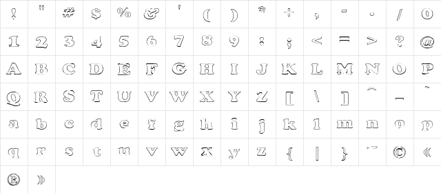 Rockletter Transparent Regular  glyph index