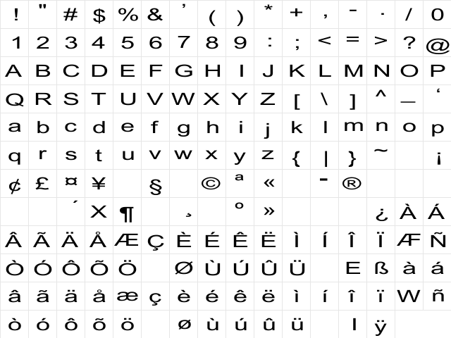 Dixon Ex Regular  glyph index