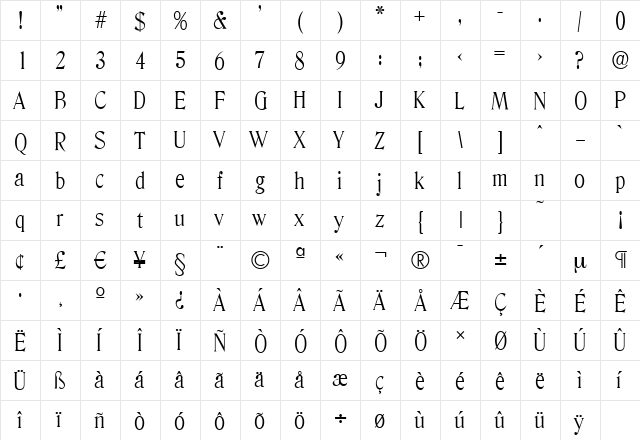 DenverSerial-Light Regular  glyph index