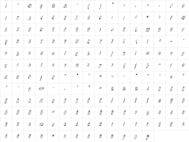 Quarrystone Outline Italic Italic  glyph index