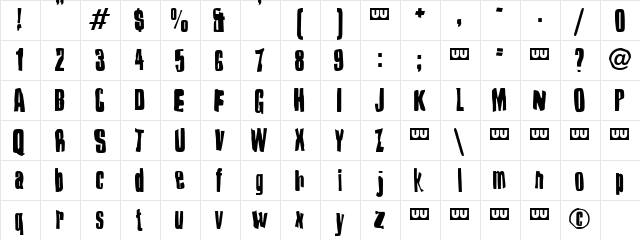 Druillet Regular  glyph index