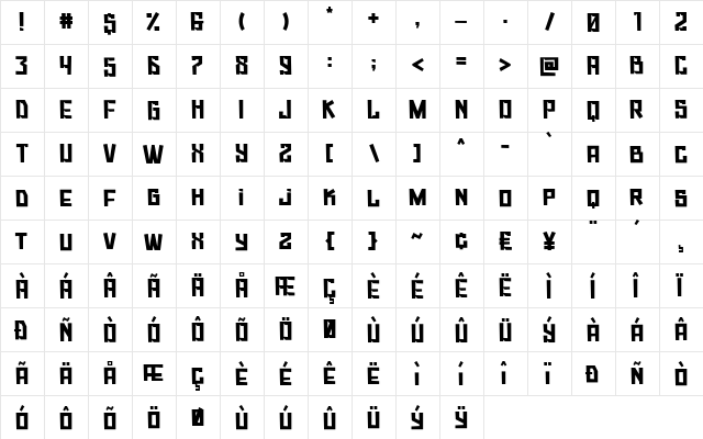 Knuckleball Regular  glyph index