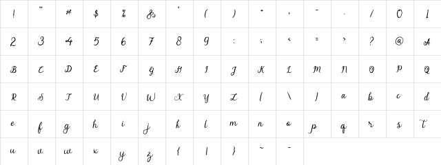 alymhela Regular  glyph index