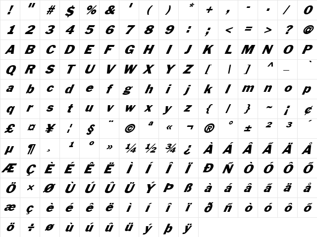 FZ BASIC 56 ITALIC Normal  glyph index
