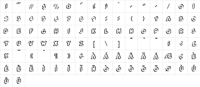 Apache Regular  glyph index