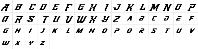 SpeedBeast FREE Regular  glyph index