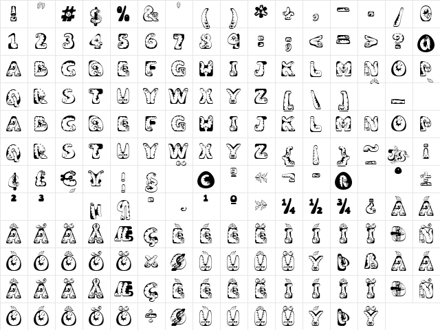 Wiggles Regular  glyph index
