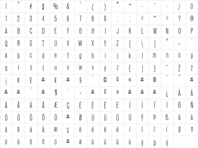 Vonnes Regular  glyph index