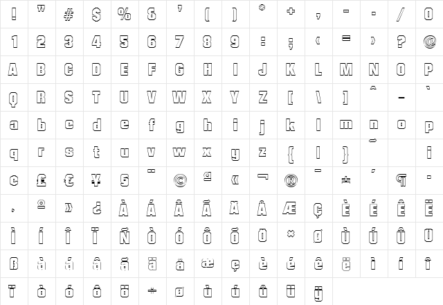 SeanBeckerOutline-Heavy Regular  glyph index