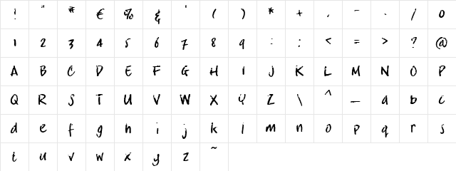 crosswordBill Regular  glyph index