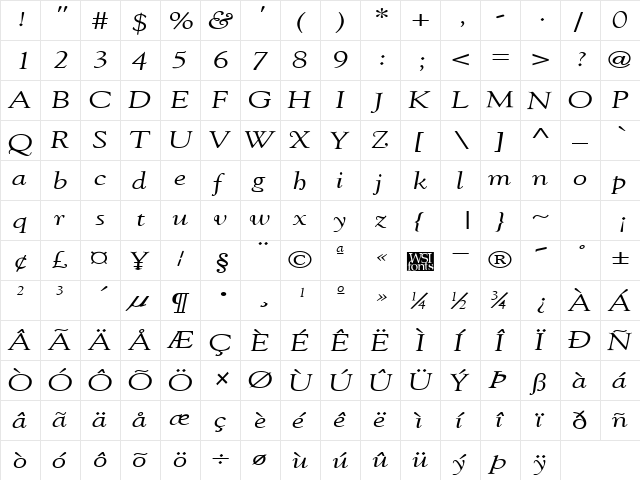 GildeBroad Italic  glyph index