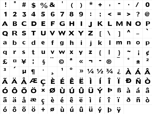 Doric LT Bold Regular  glyph index