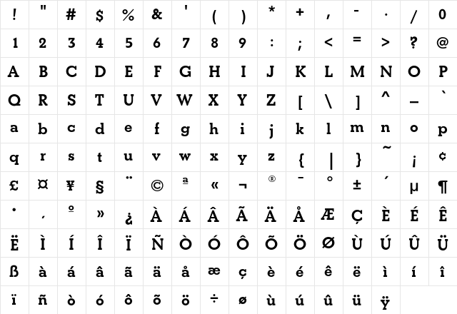 BetonEF Bold  glyph index