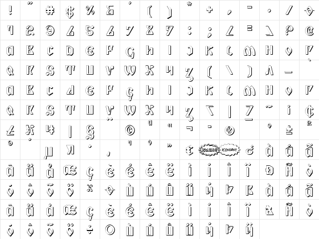 Piper Pie 3D 3D  glyph index