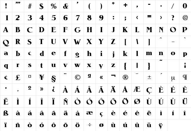 Nevada-Serial-ExtraBold Regular  glyph index