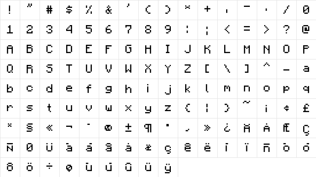 Minecraft Regular  glyph index