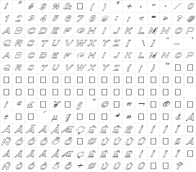 FZ ROMAN 14 HOLLOW ITALIC Light  glyph index