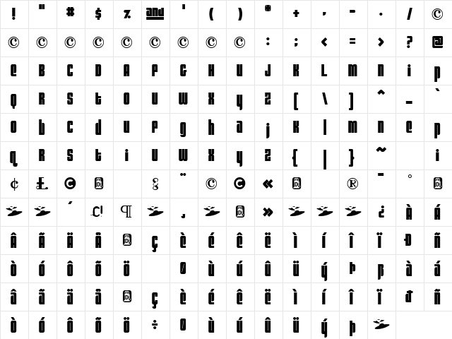 SooperCosmic Regular  glyph index