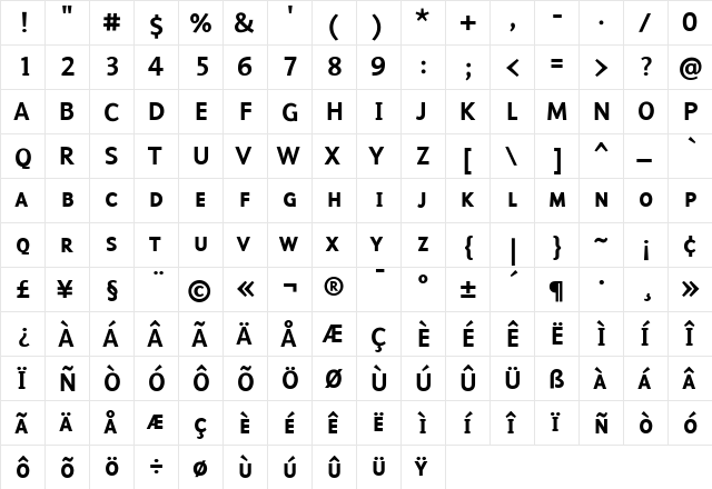 Malcom Medium  glyph index