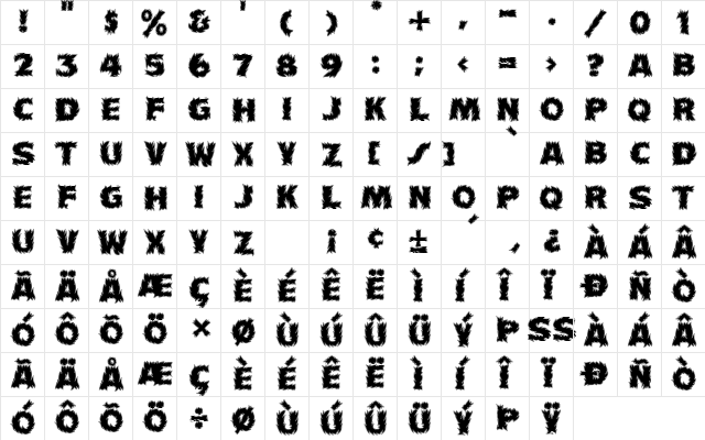 Firecat Contour Medium  glyph index