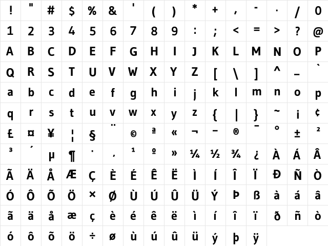 Gudea Bold  glyph index