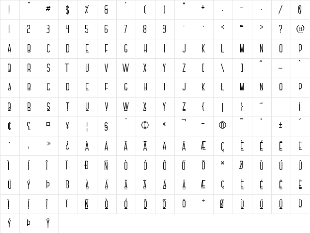 FӎTANA Regular  glyph index