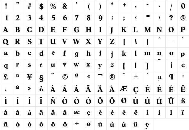 Hoboken-Bold Regular  glyph index