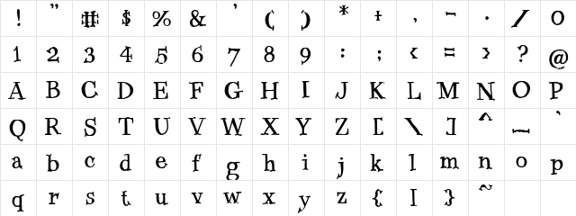 PC InformalFormal Regular  glyph index