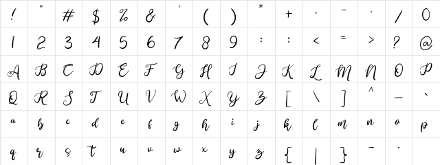 Anjellic Dafont Regular  glyph index