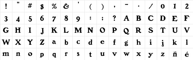 BenFranklin Regular  glyph index