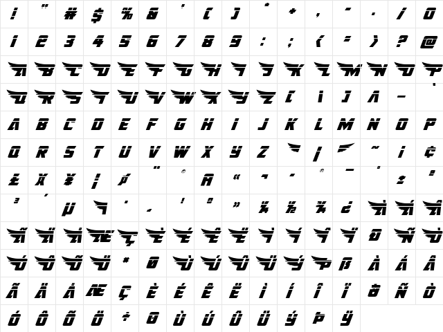 American Kestrel Laser Regular  glyph index
