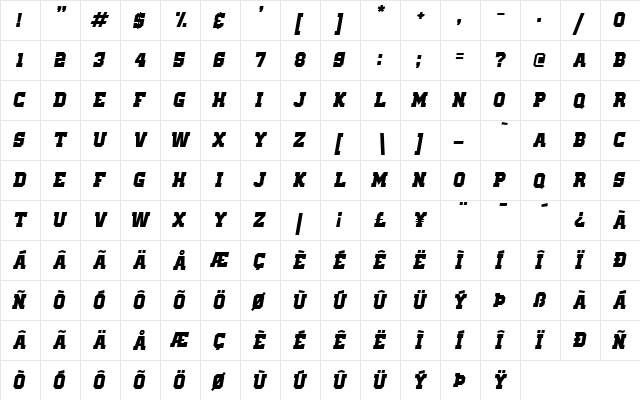 Old School United Italic  glyph index
