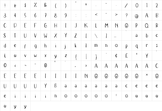 Kido Project Regular  glyph index