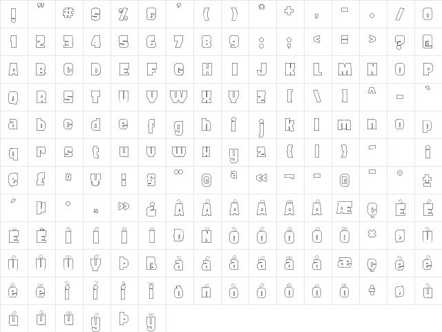 FROS BOLD Line Regular  glyph index