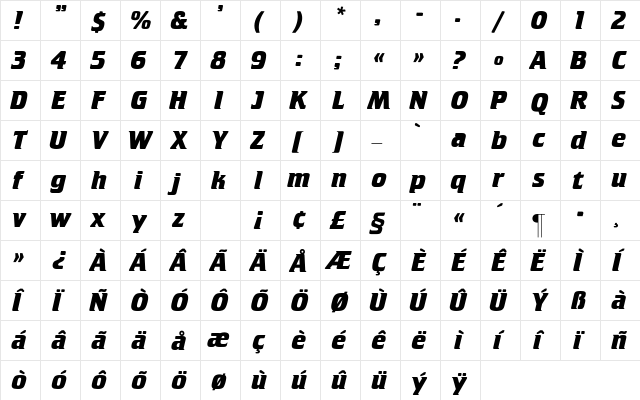 Crillee-Bold Regular  glyph index
