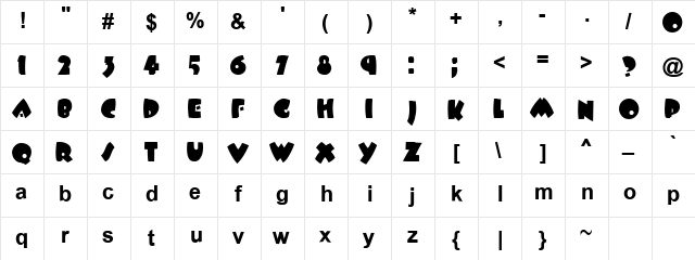 Plowboy Regular  glyph index