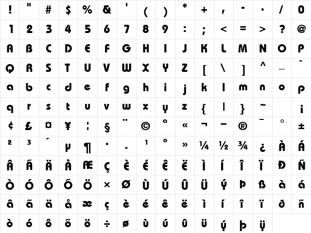 DynameBlackSSK Regular  glyph index