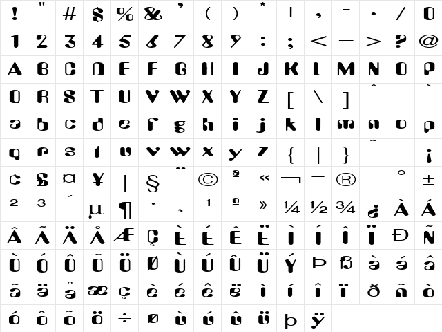 AmosExtended Normal  glyph index