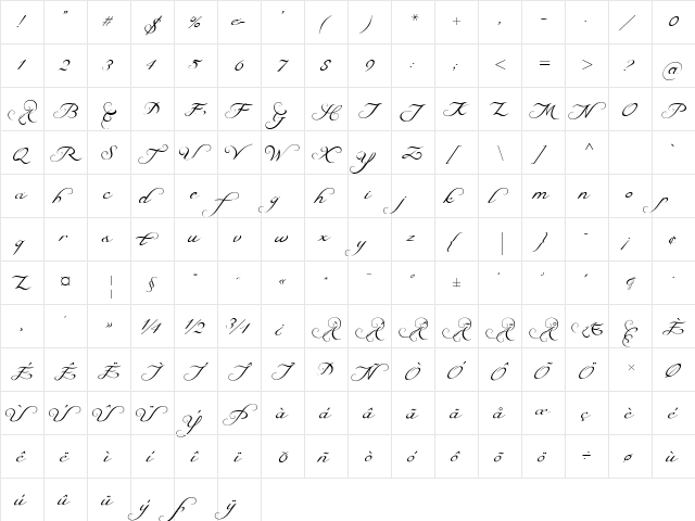 Natalya Regular  glyph index