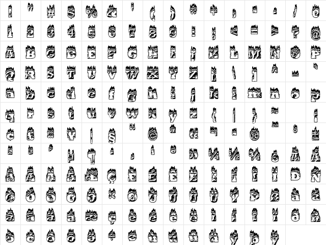 Rocillius Black 'Arson' Regular  glyph index